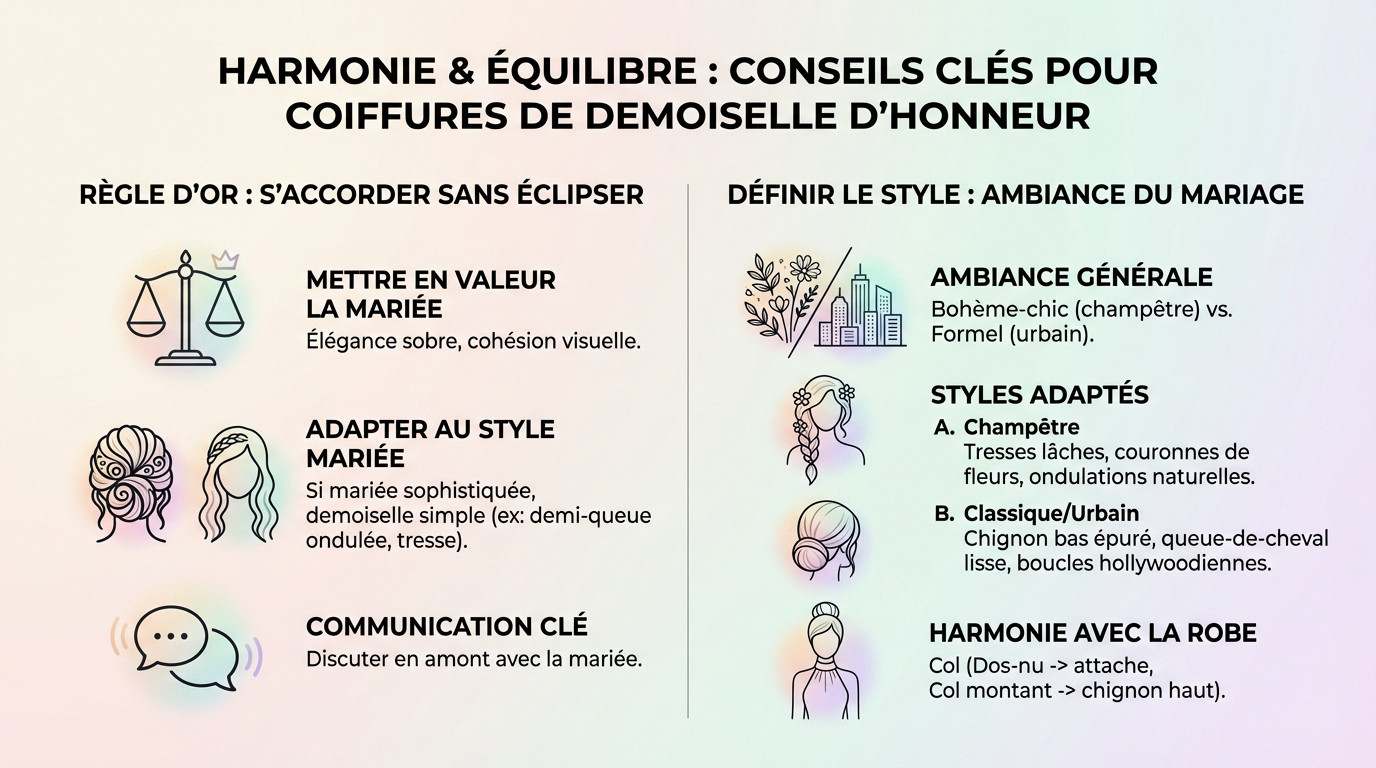 Coiffure élégante et harmonieuse pour demoiselle d'honneur lors d'un mariage